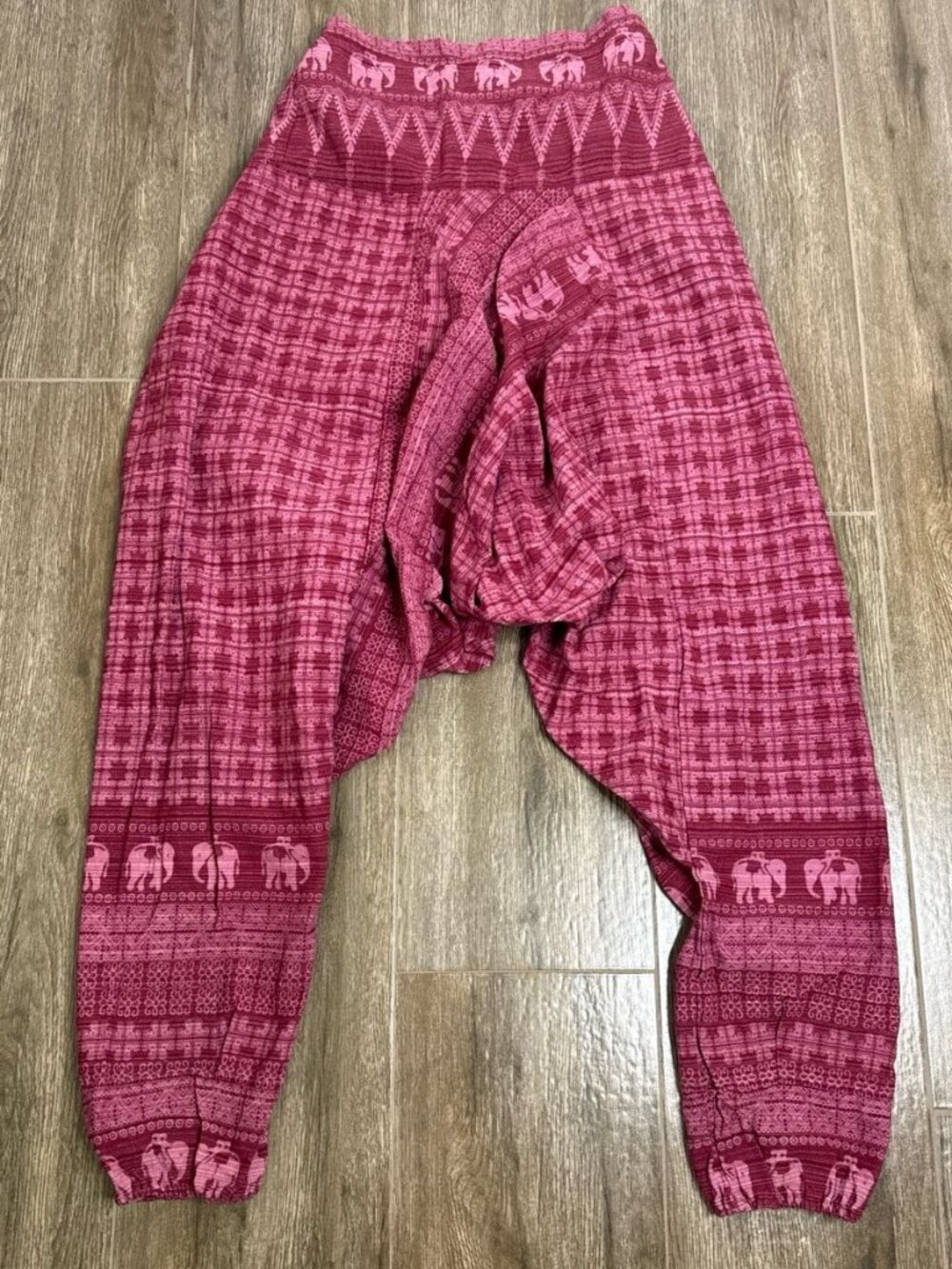 Pink Elephant Harem Pants Boho Festival Yoga Loose Wide Leg Pants